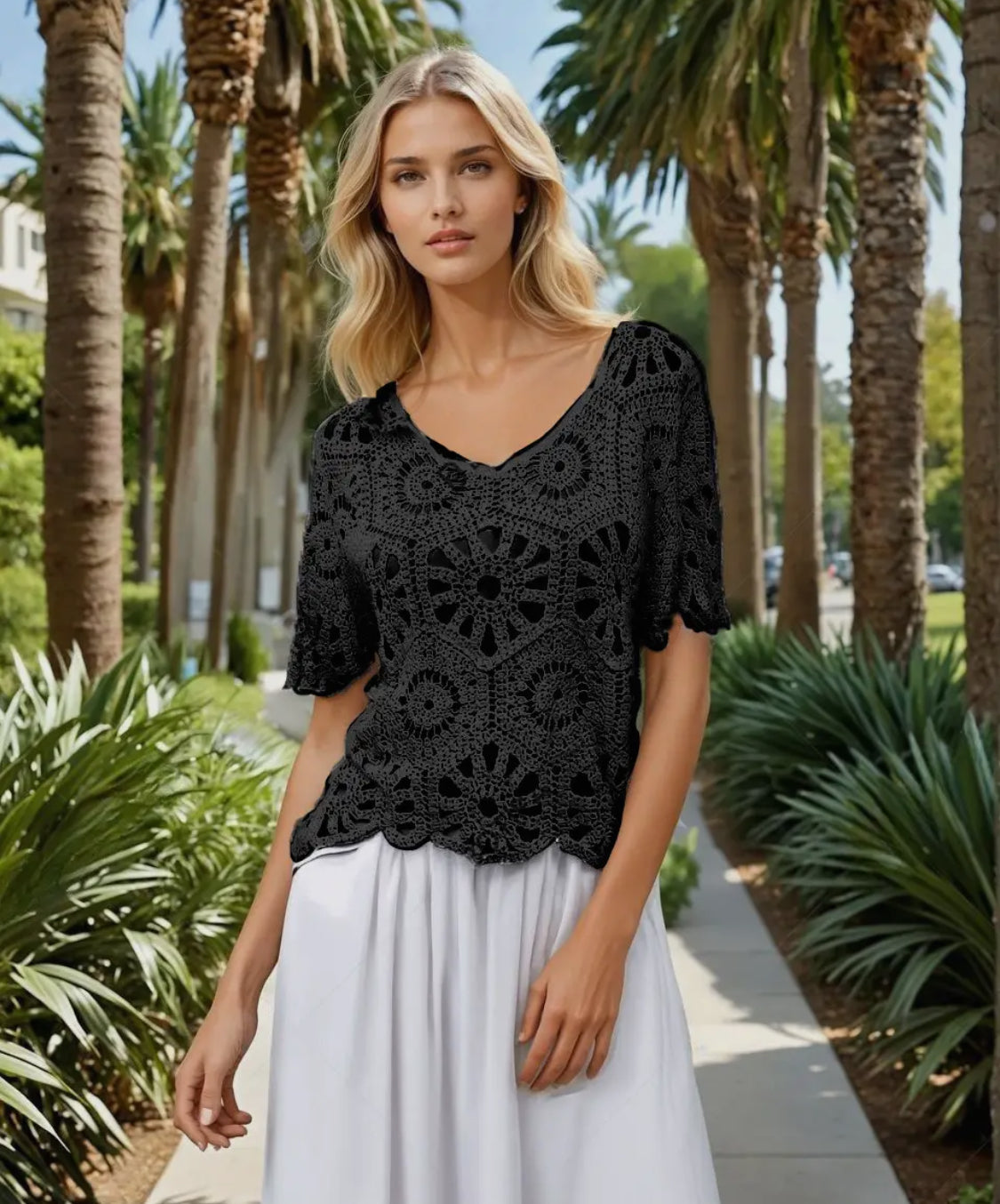 Open Weave Crochet S/S Top