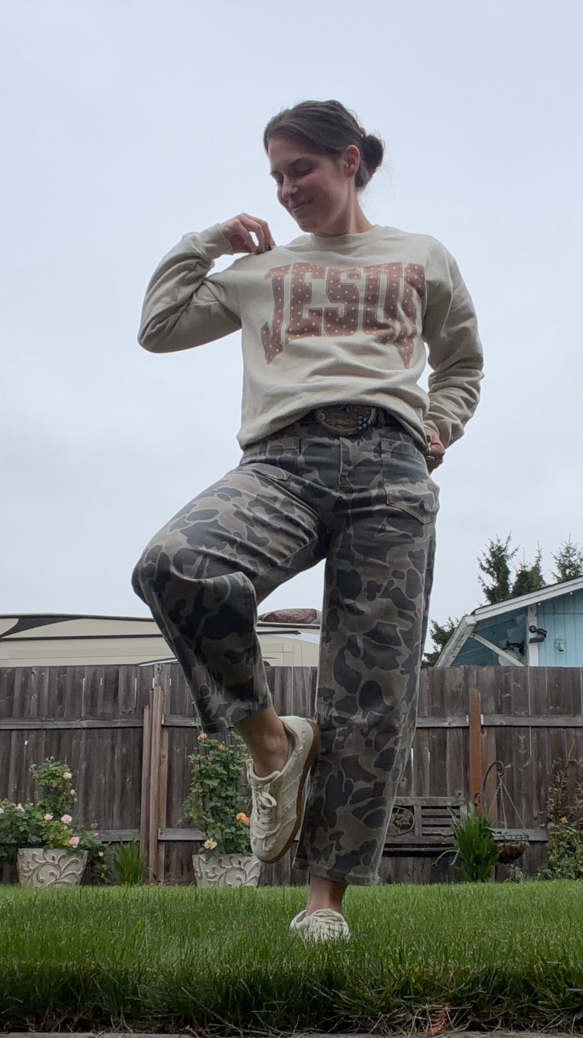 Jesus Brown Polka Dot Crew Neck Sweatshirt
