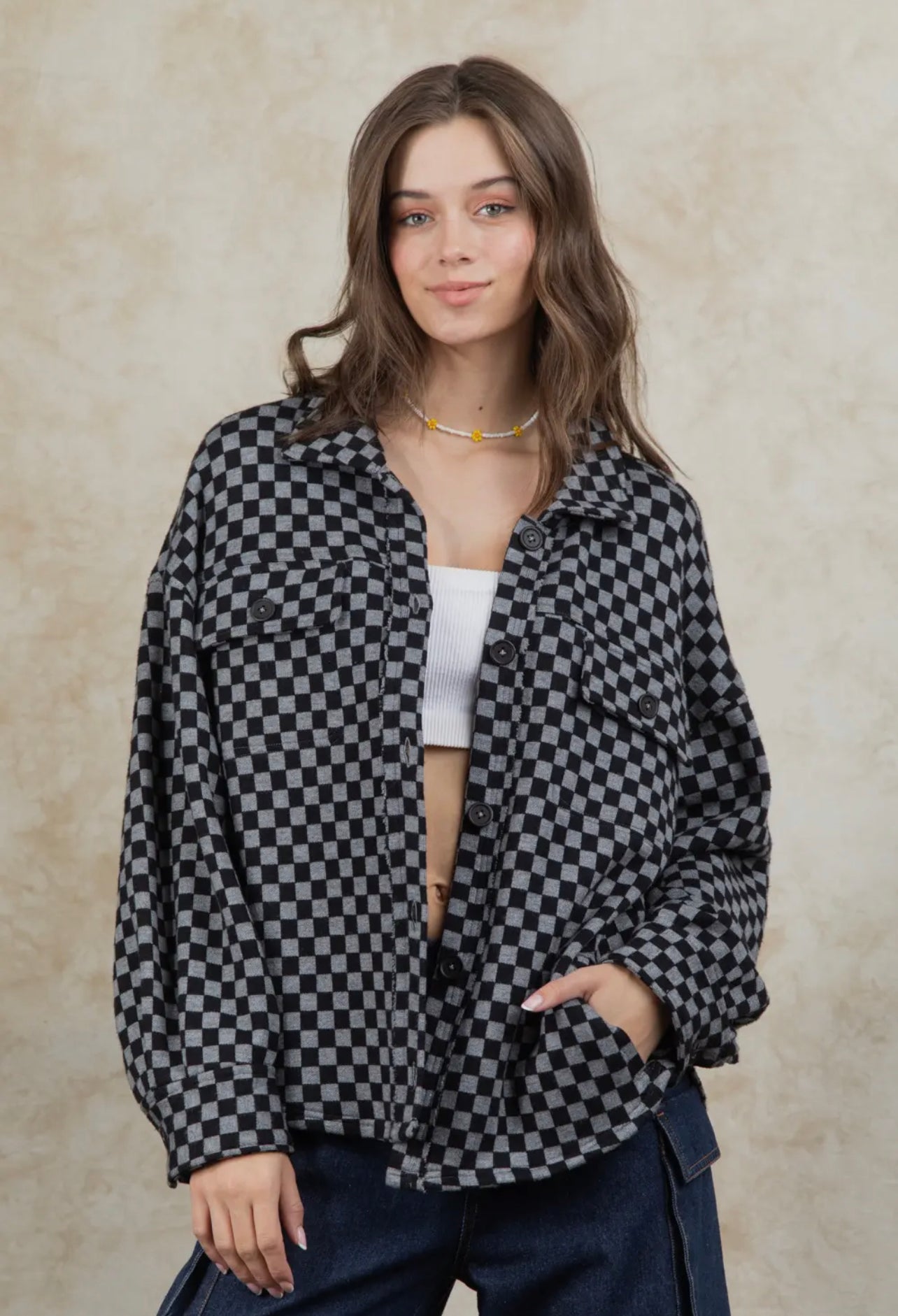 Checkered Sweater Shacket