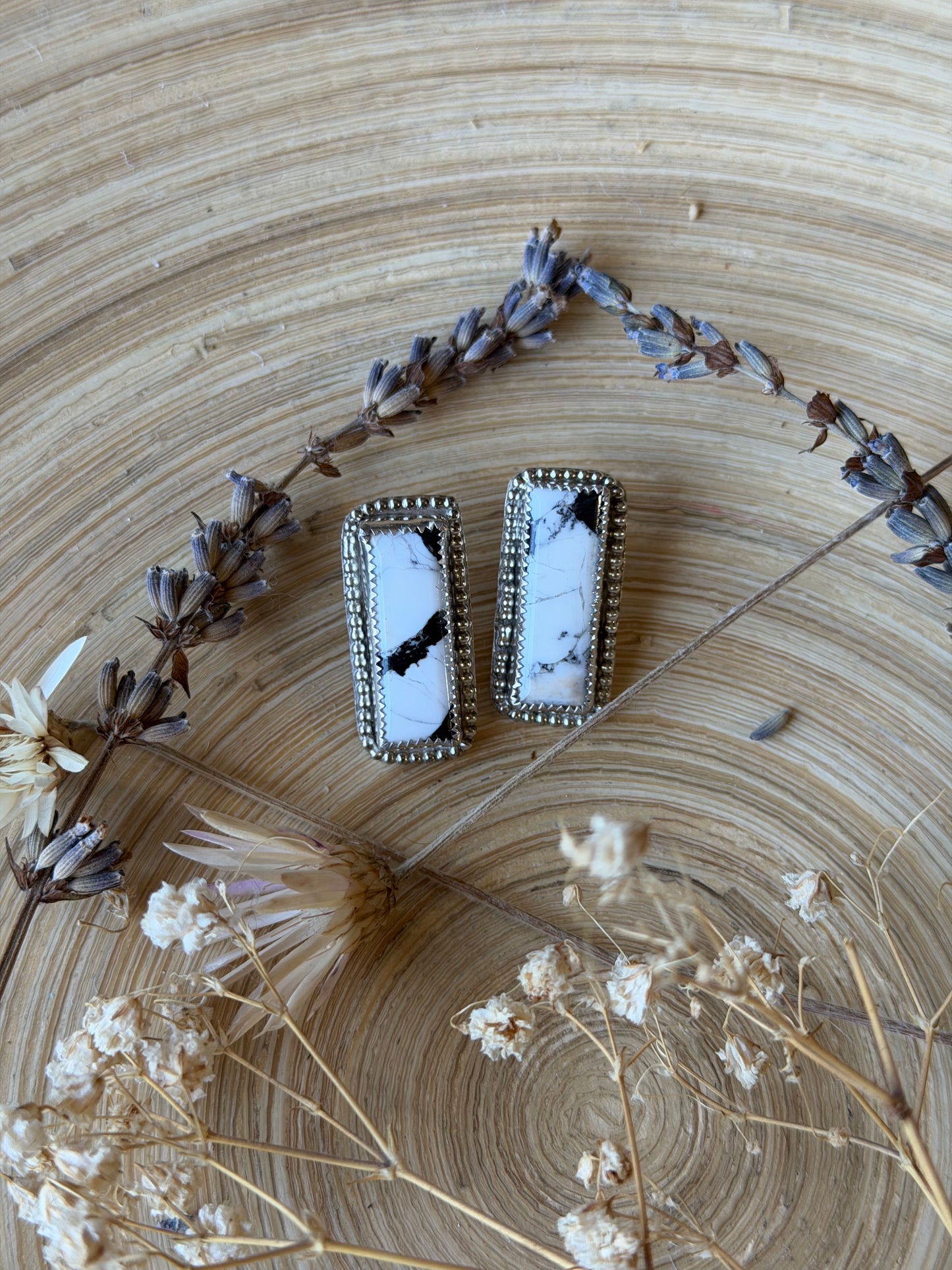 White Buffalo Bar Stud Earrings