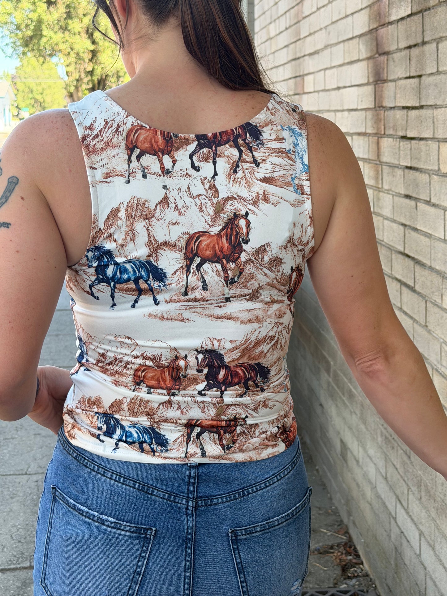Western Horse U Neck Slim Tank