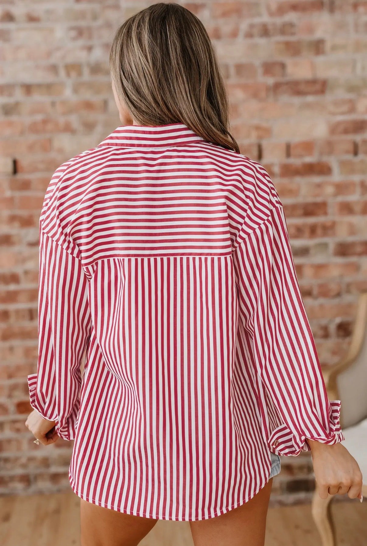 Red Stripe Button Up Blouse
