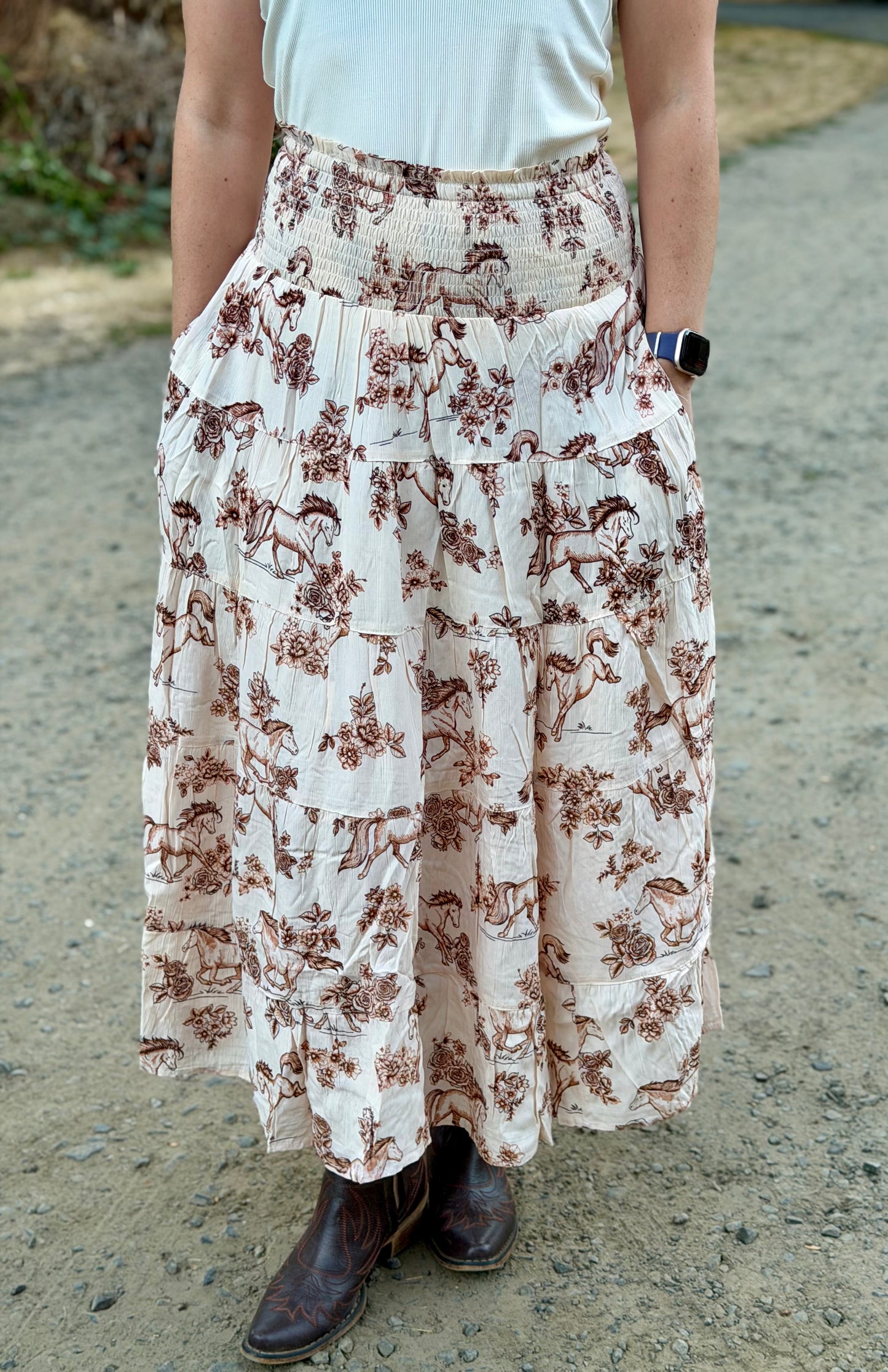 Western Floral Pony Maxi Skirt