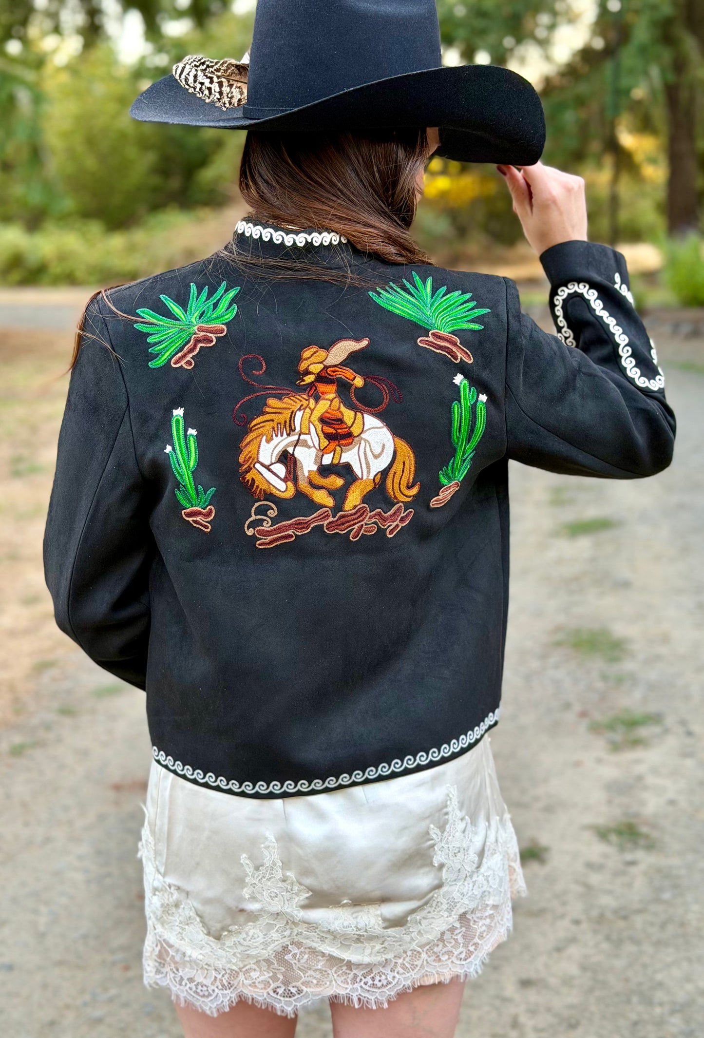 Chic Western Floral & Horse Embroidered Boho Fabric Jacket