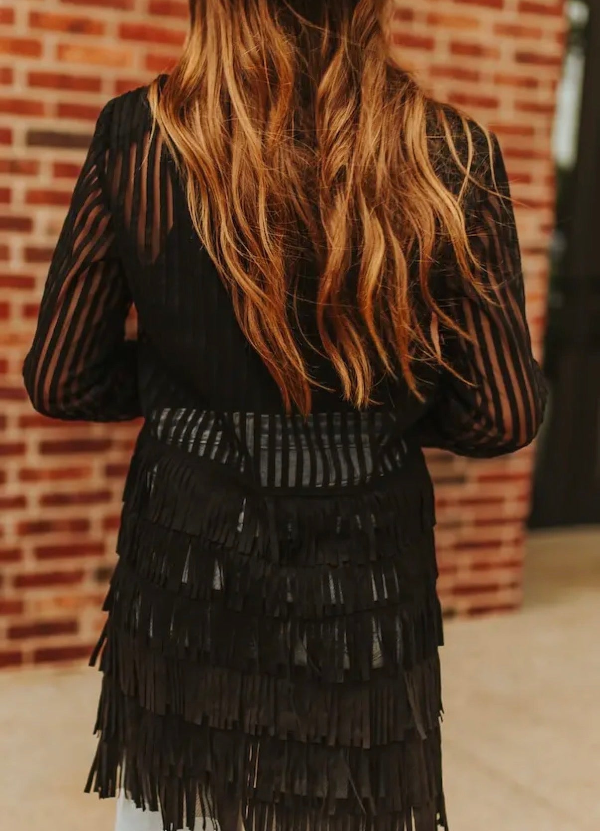 Mesh Tiered Suede Fringe Zip Up