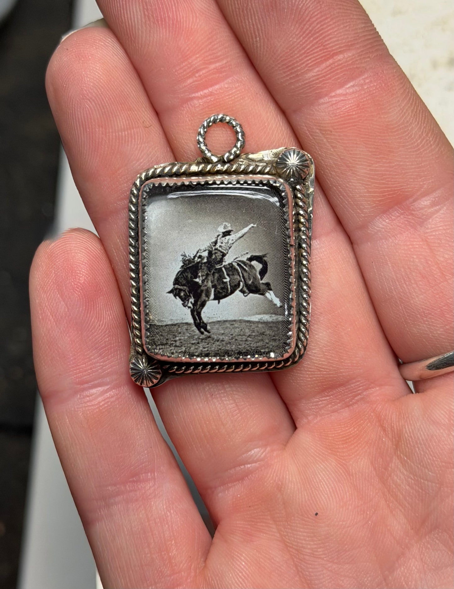 Black and White Bucking Bronc Pendant