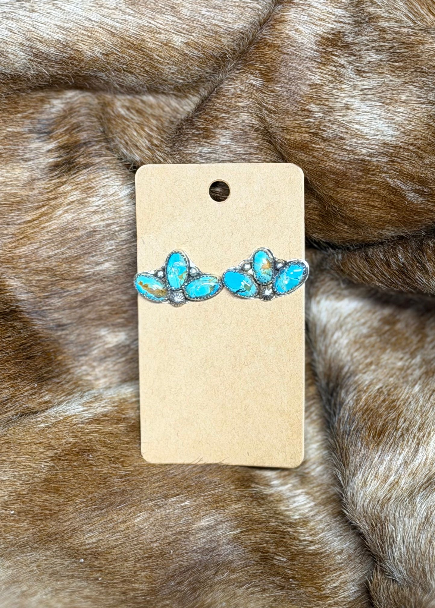 Kingman Turquoise Sterling Silver Half Cluster Studs