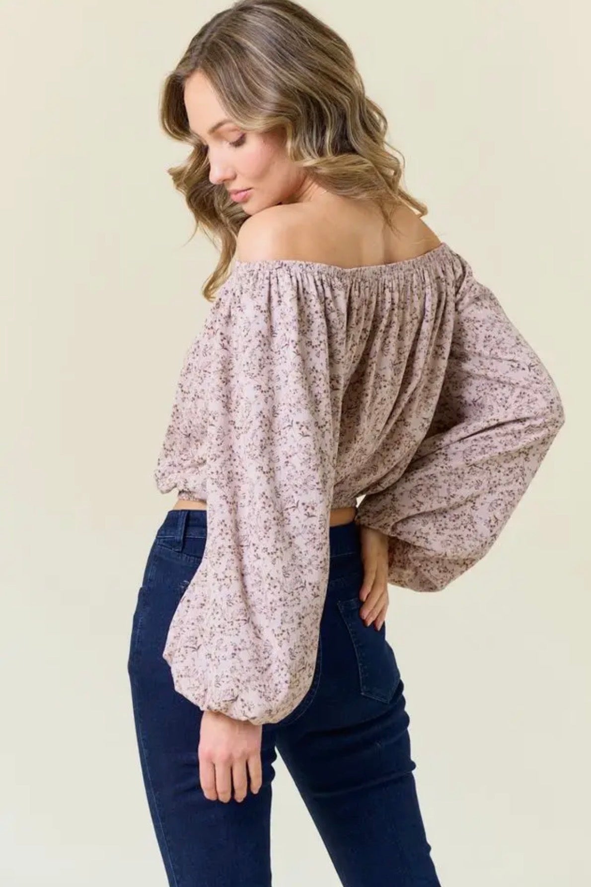 Taupe Balloon Sleeve Off The Shoulder Top