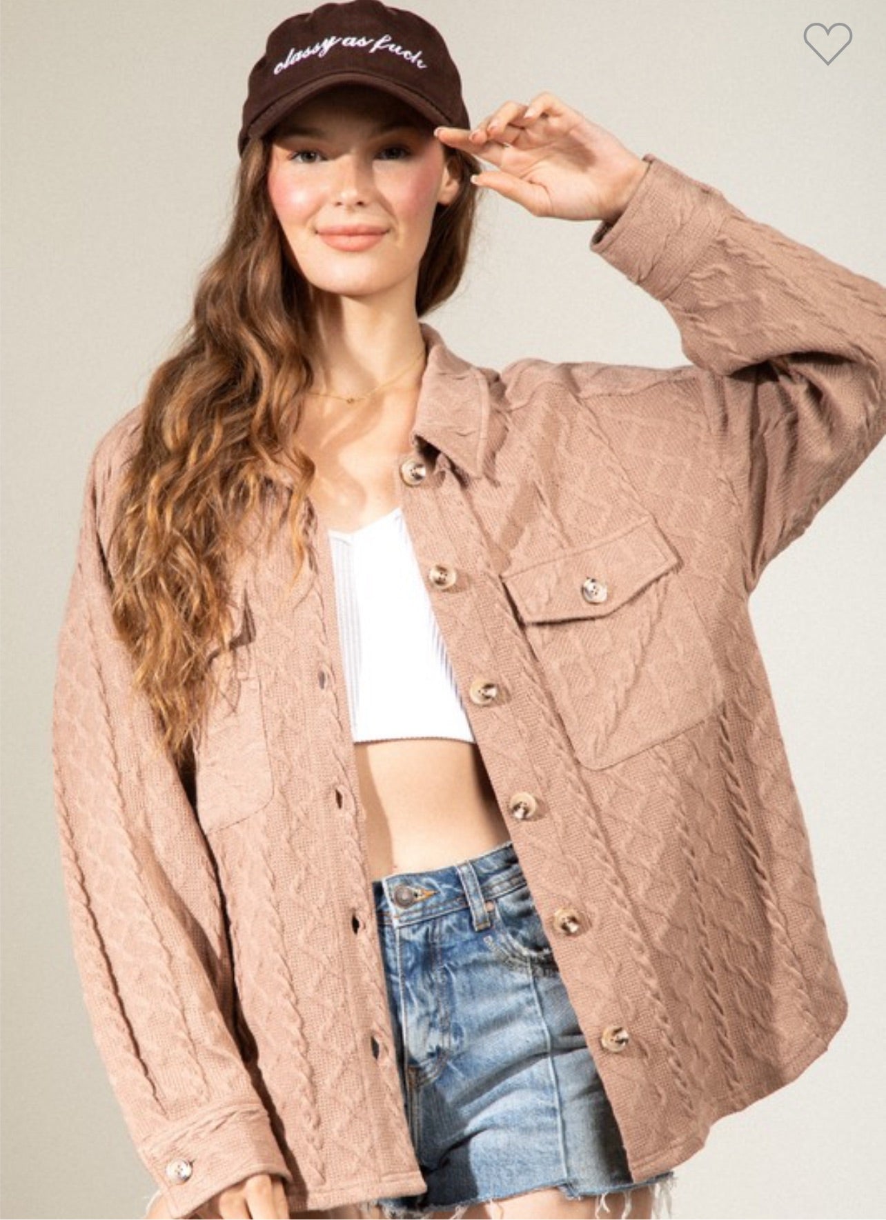 Latte Cable Knit Collard Shacket