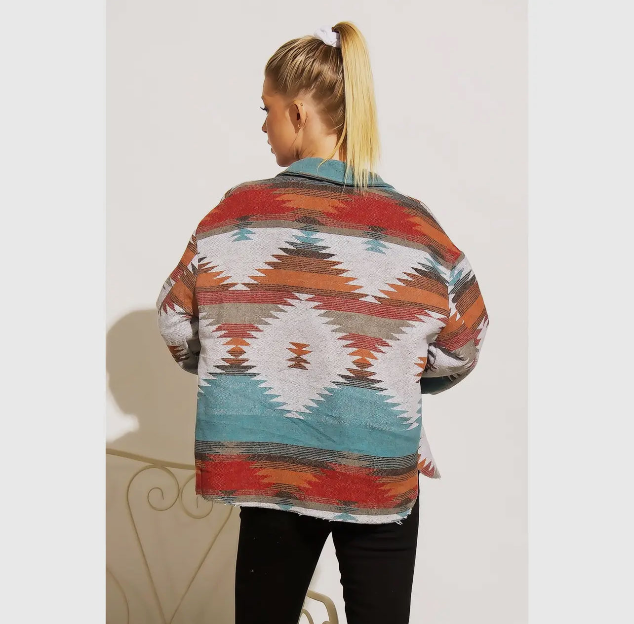Rust and Turquoise Aztec Shacket