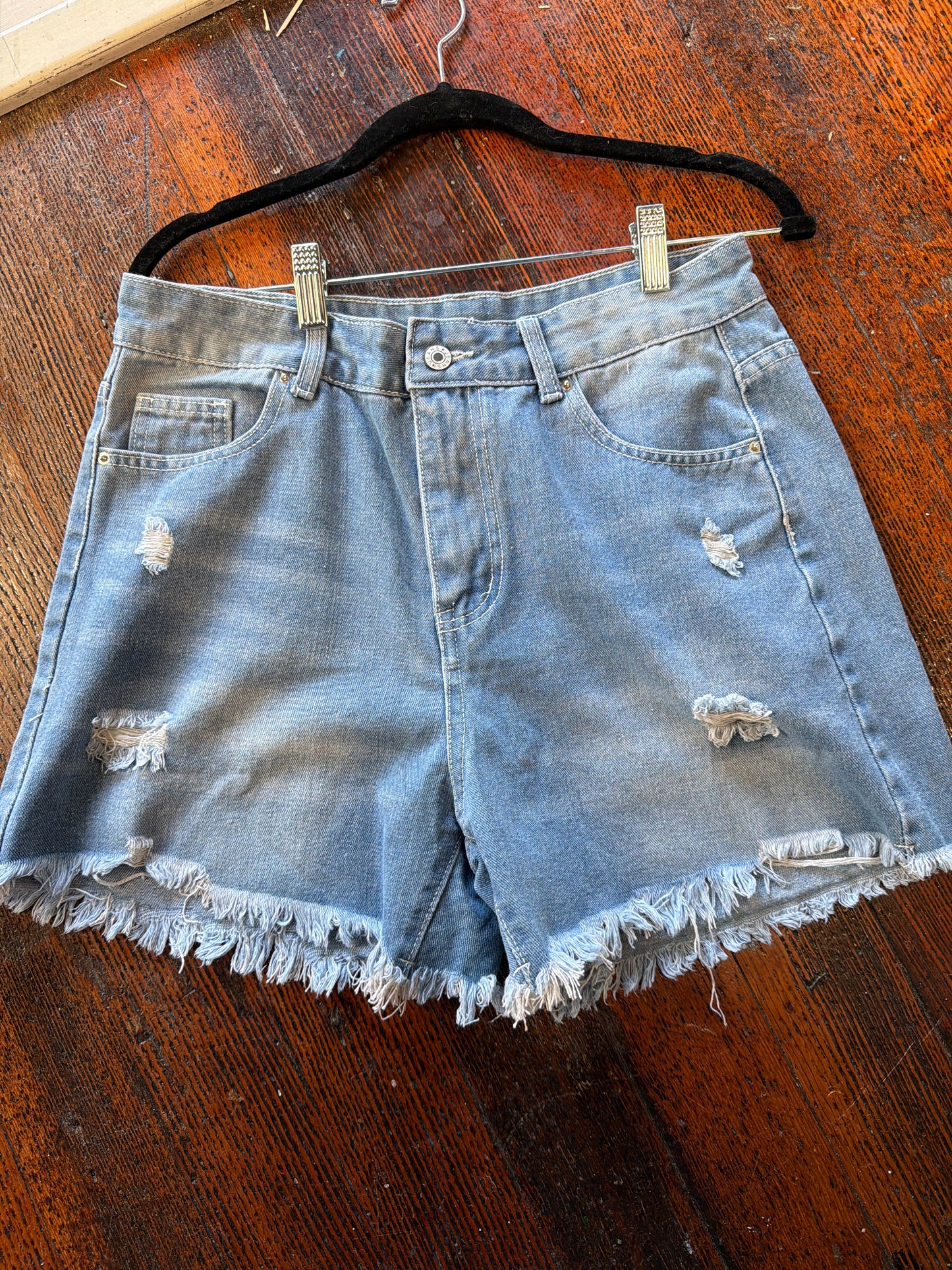 Distressed Denim Shorts with Frayed Hem