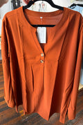 Orange long sleeve top, v-neck button up