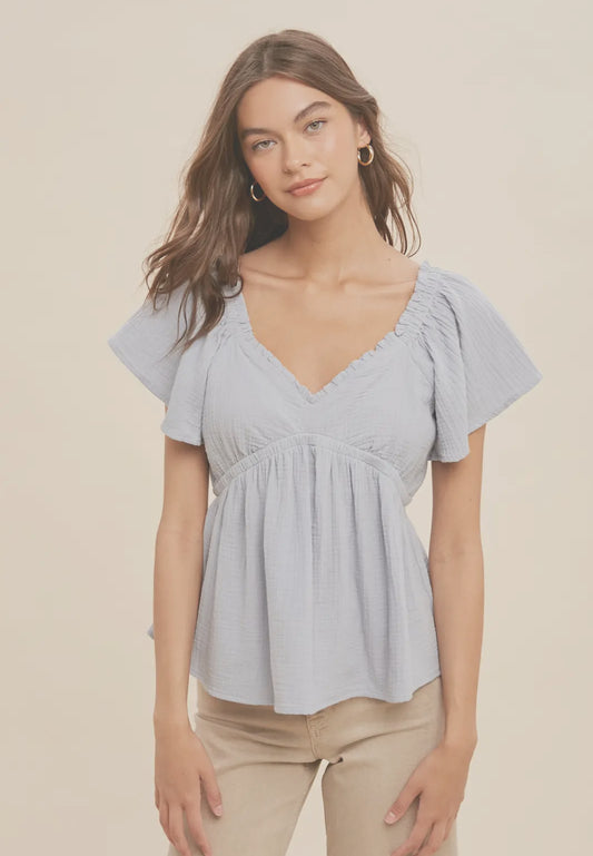 Washed Cotton Muslin Babydoll Blouse