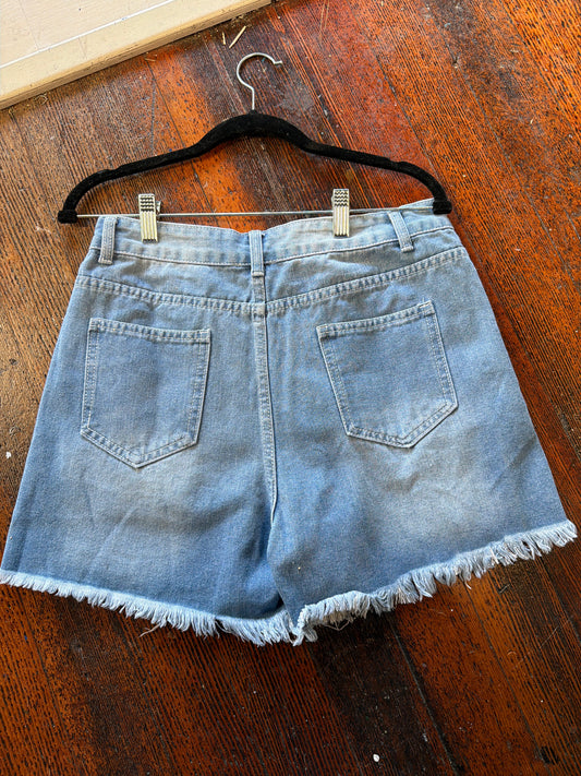Distressed Denim Shorts with Frayed Hem