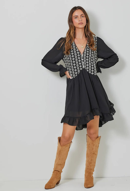 White Laced V-Neck Mini Dress