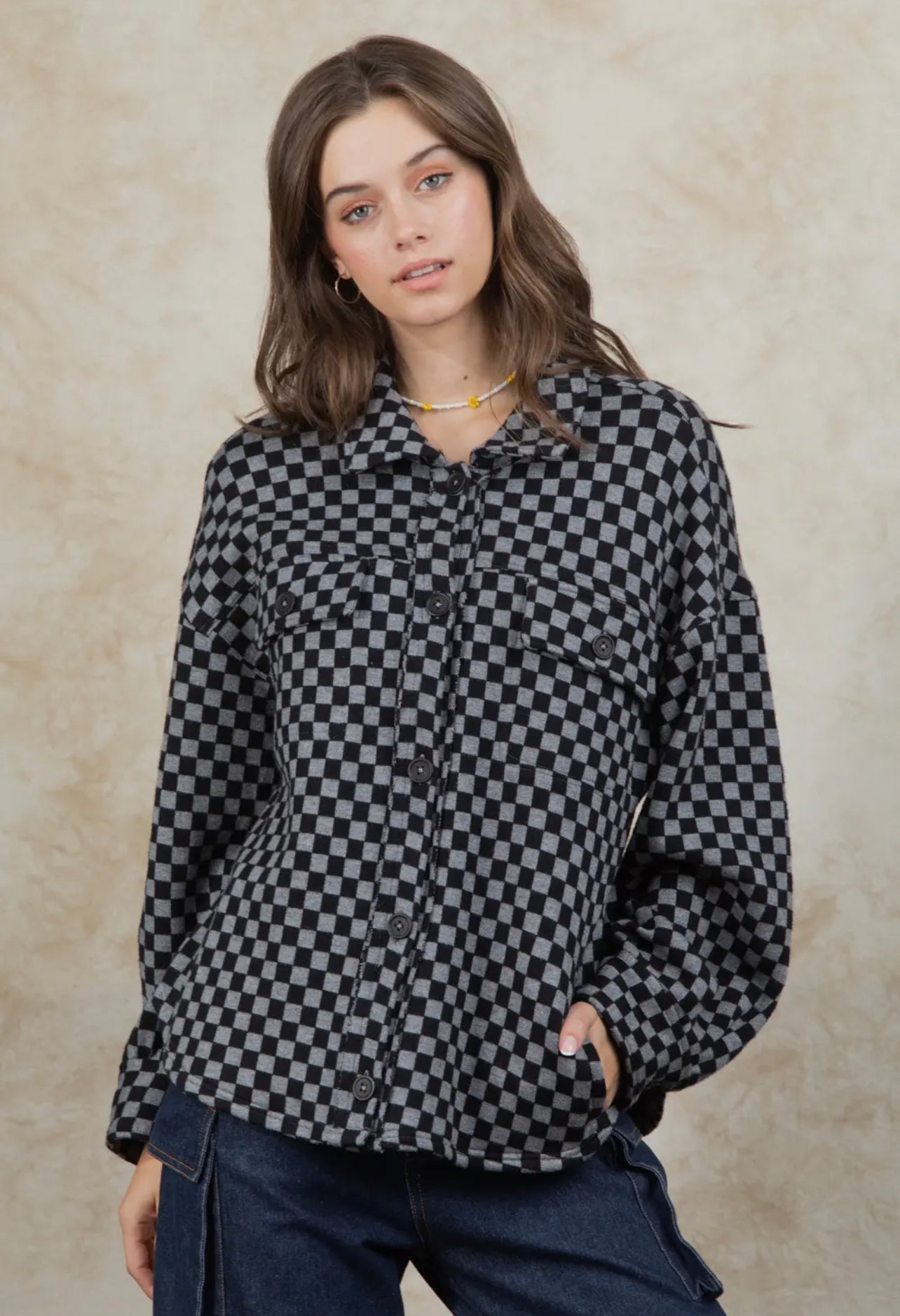 Checkered Sweater Shacket