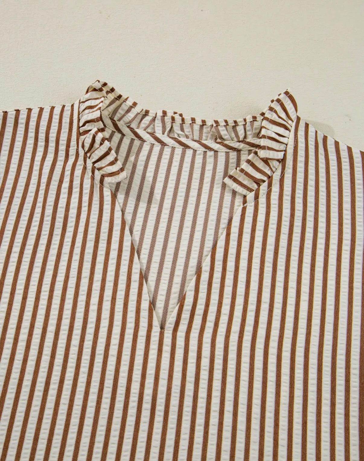 Striped Frill VNeck Knot Sleeve Blouse