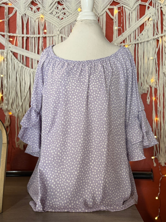 Layered Ruffle Sleeve Lavender Blouse PLUS