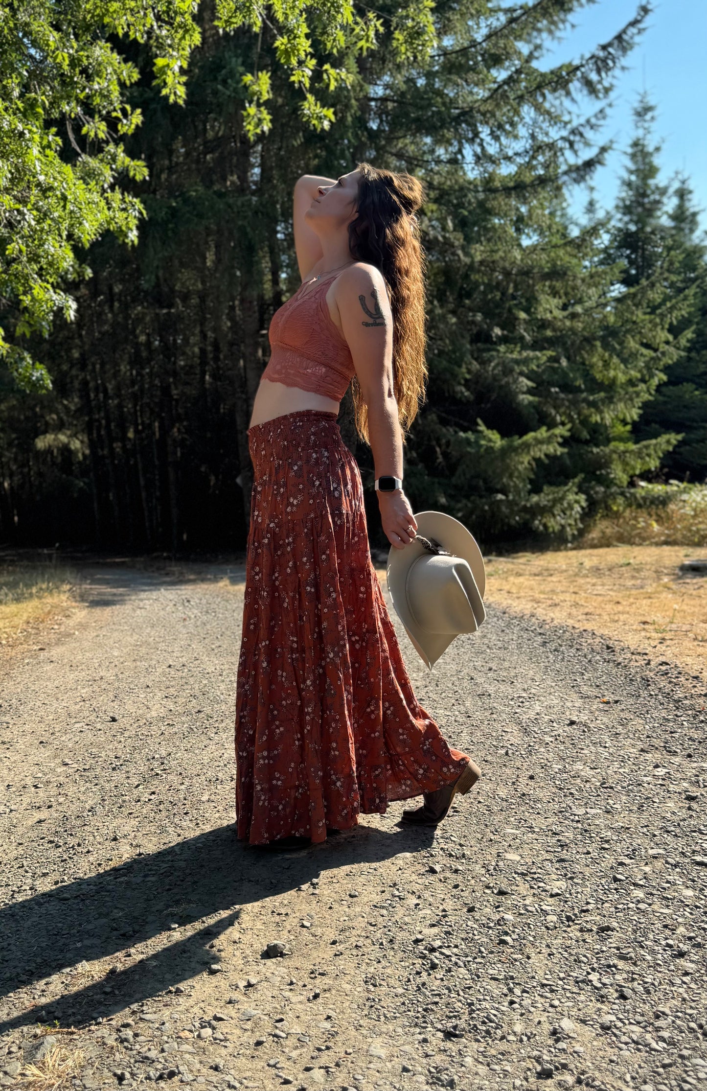 Floral Print smocked Waist Tiered Maxi Skirt