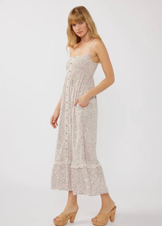 Spaghetti Strap Smocked Bust Button-Down Maxi Dress