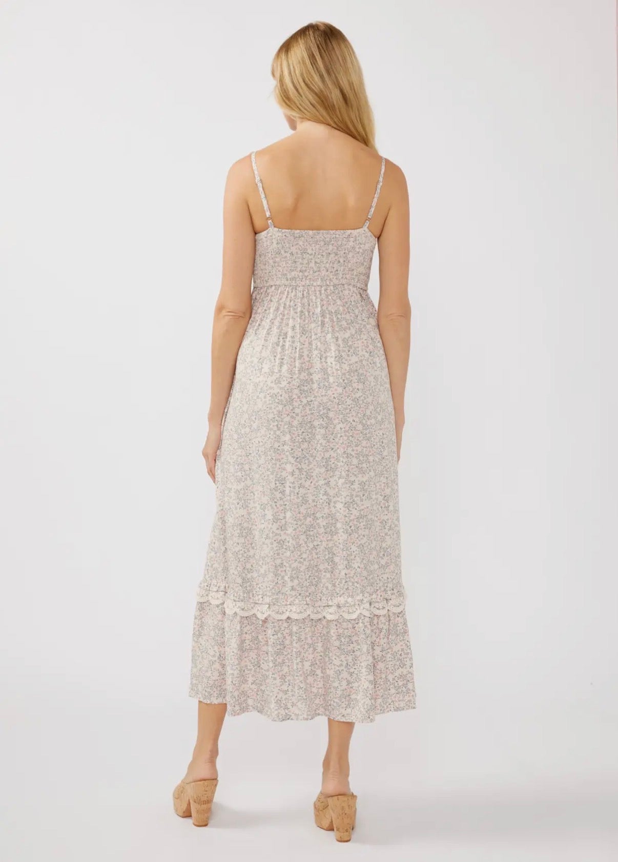 Spaghetti Strap Smocked Bust Button-Down Maxi Dress