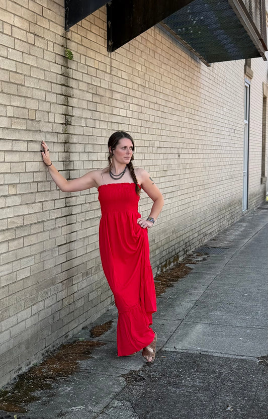 Strapless Boho Smocked Top Airflow Maxi Dress