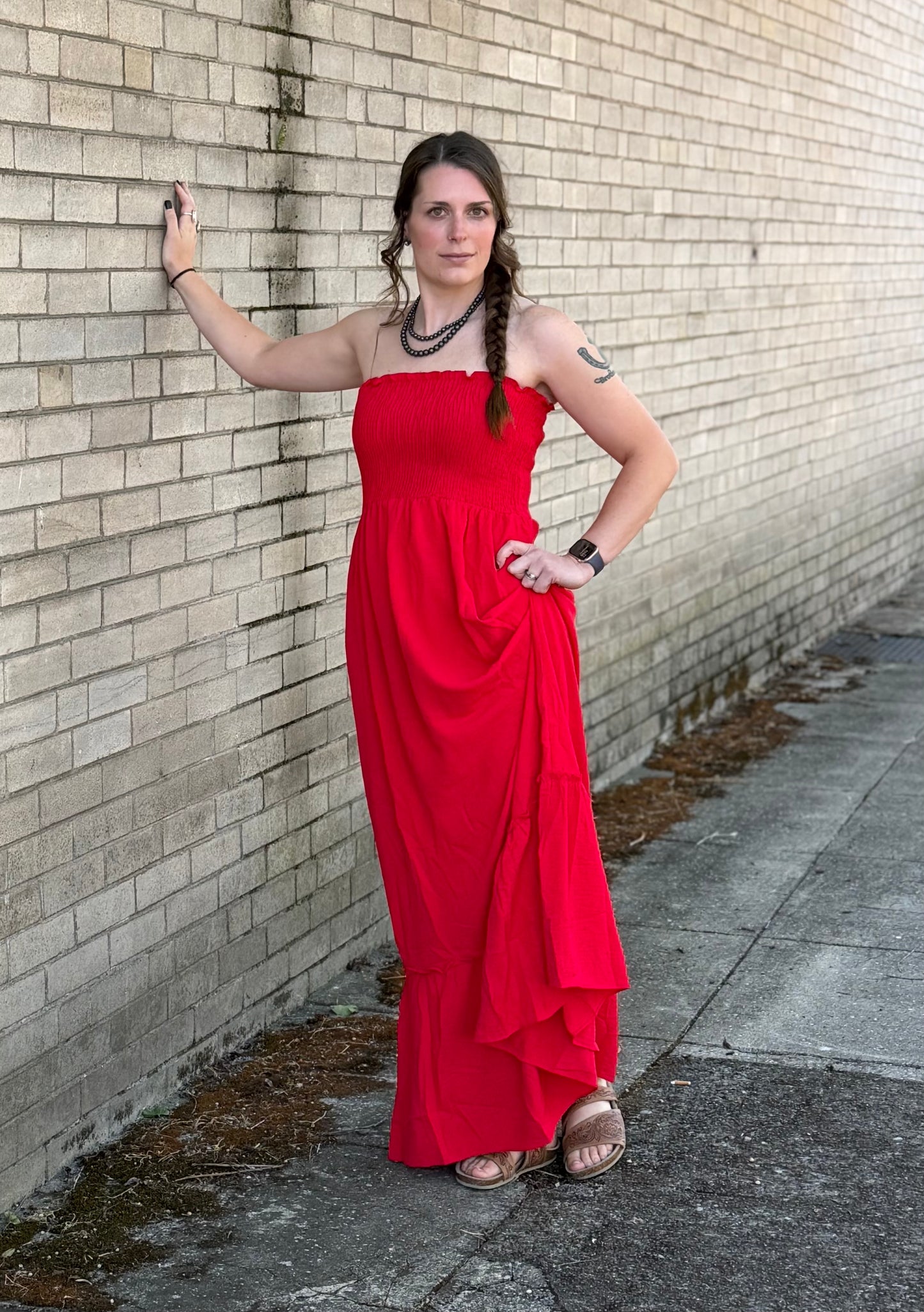 Strapless Boho Smocked Top Airflow Maxi Dress