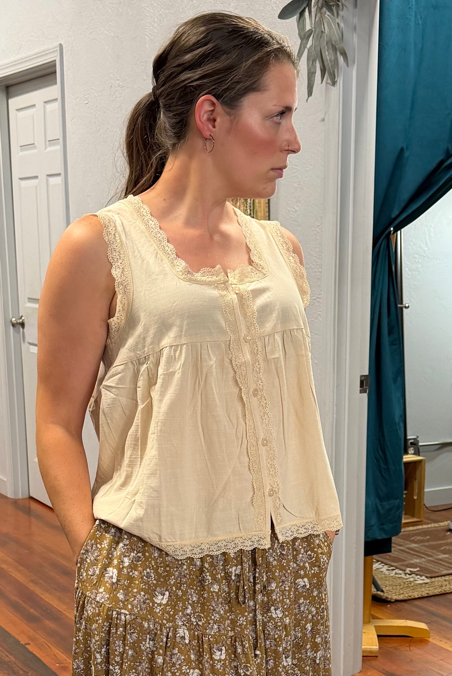 Lace Scallop Trimmed Blouse