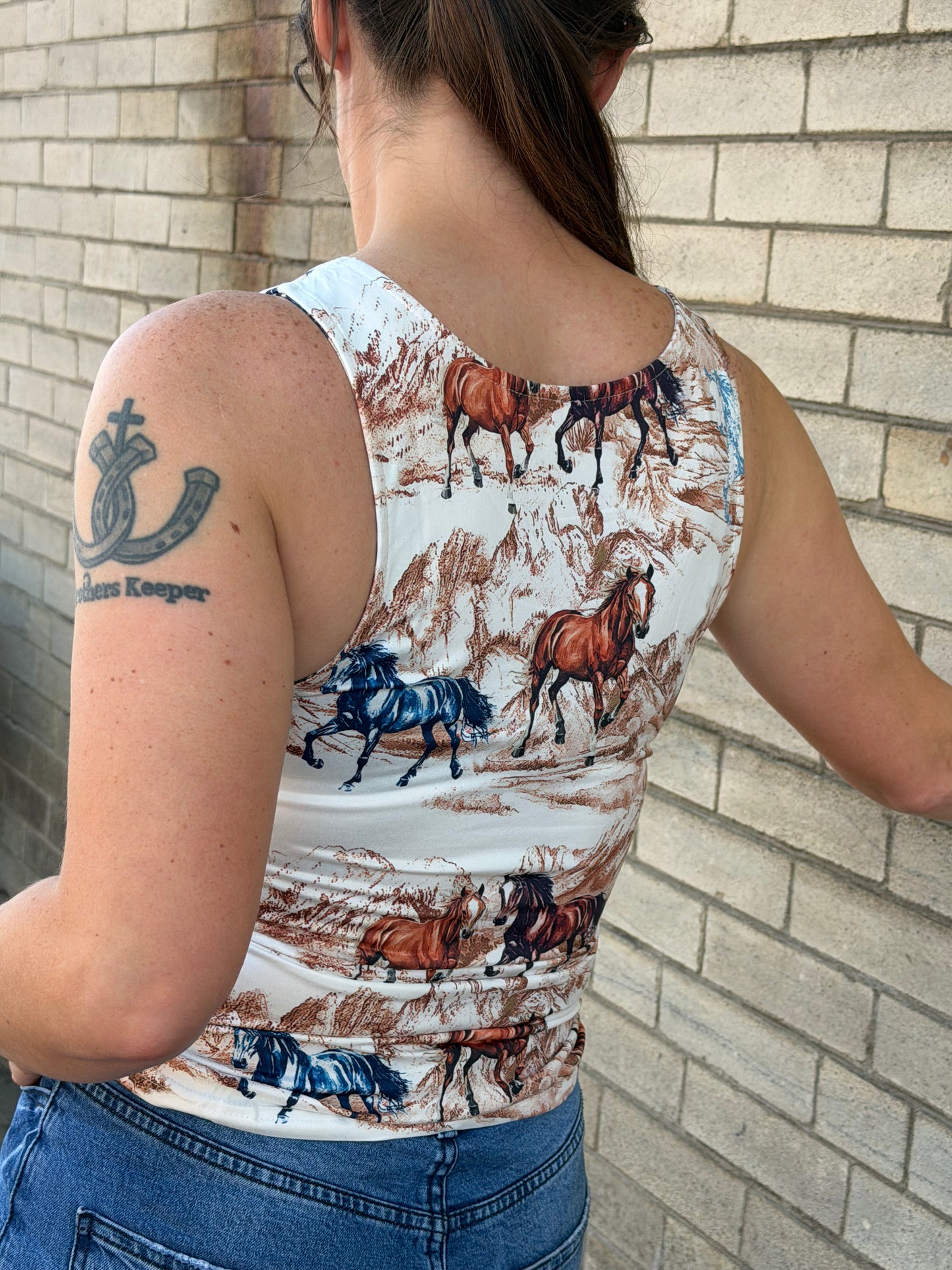 Western Horse U Neck Slim Tank