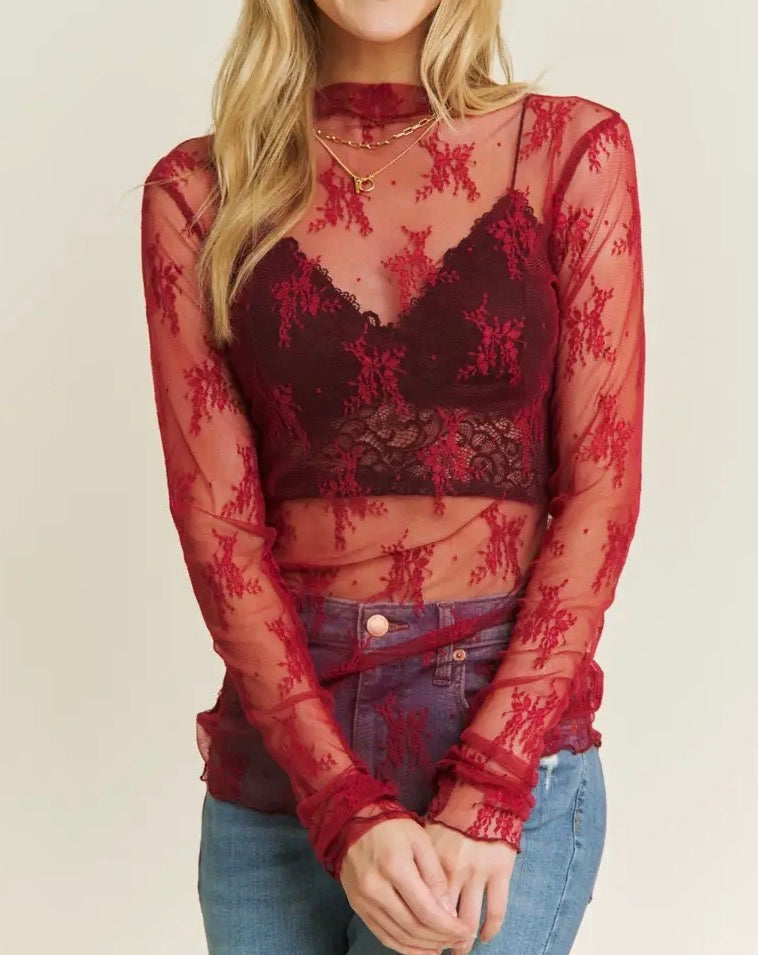 Mesh Lace Layering Long Sleeve