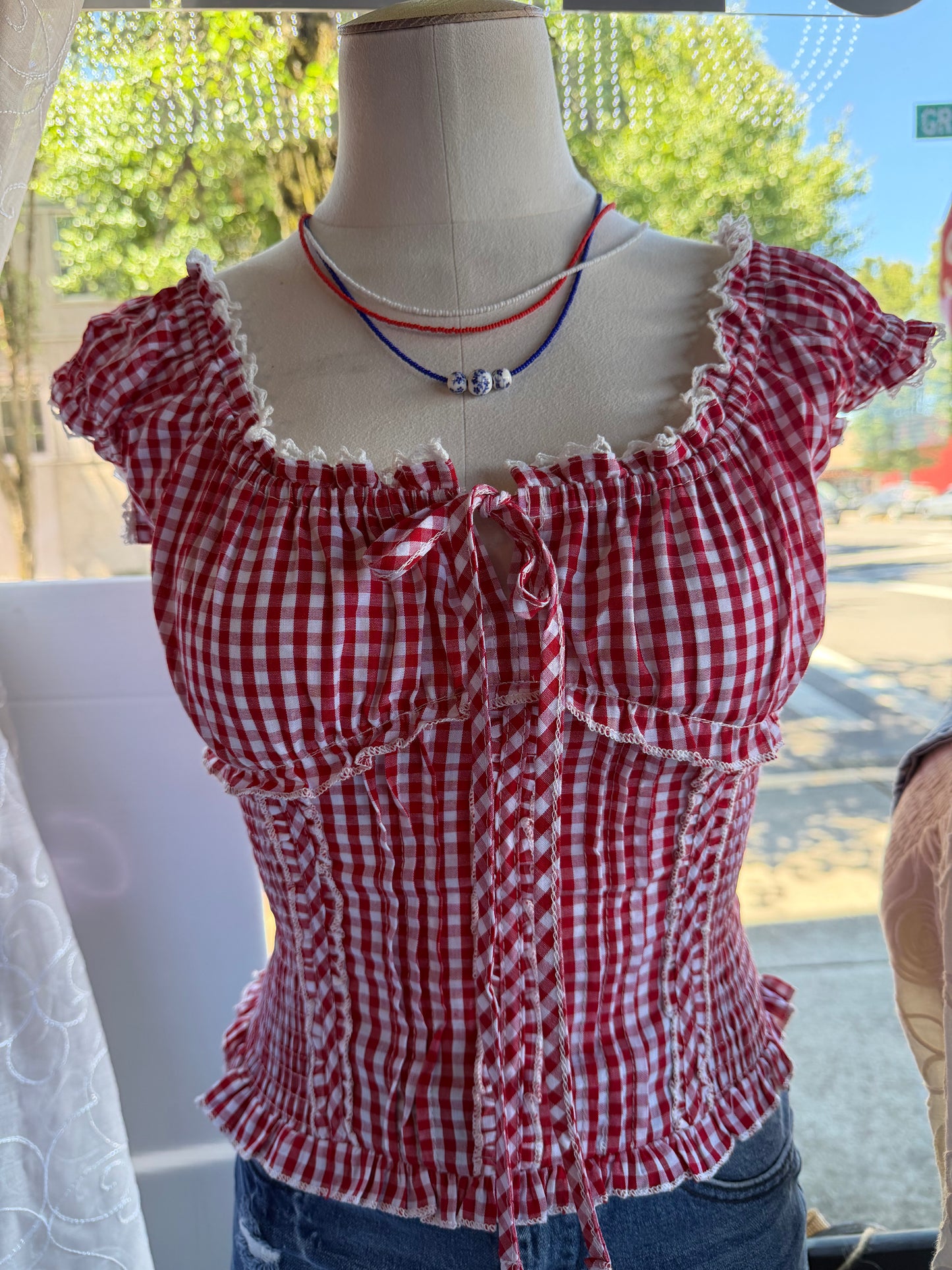 Plaid Boho Scoop Neck Top