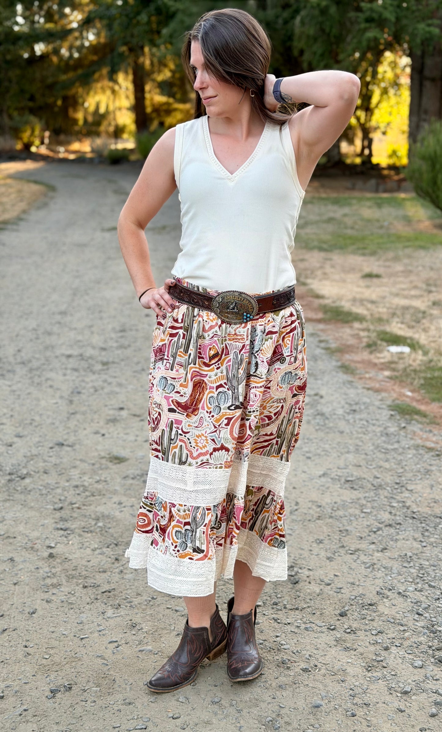 High Low Western Lace Trim Skirt