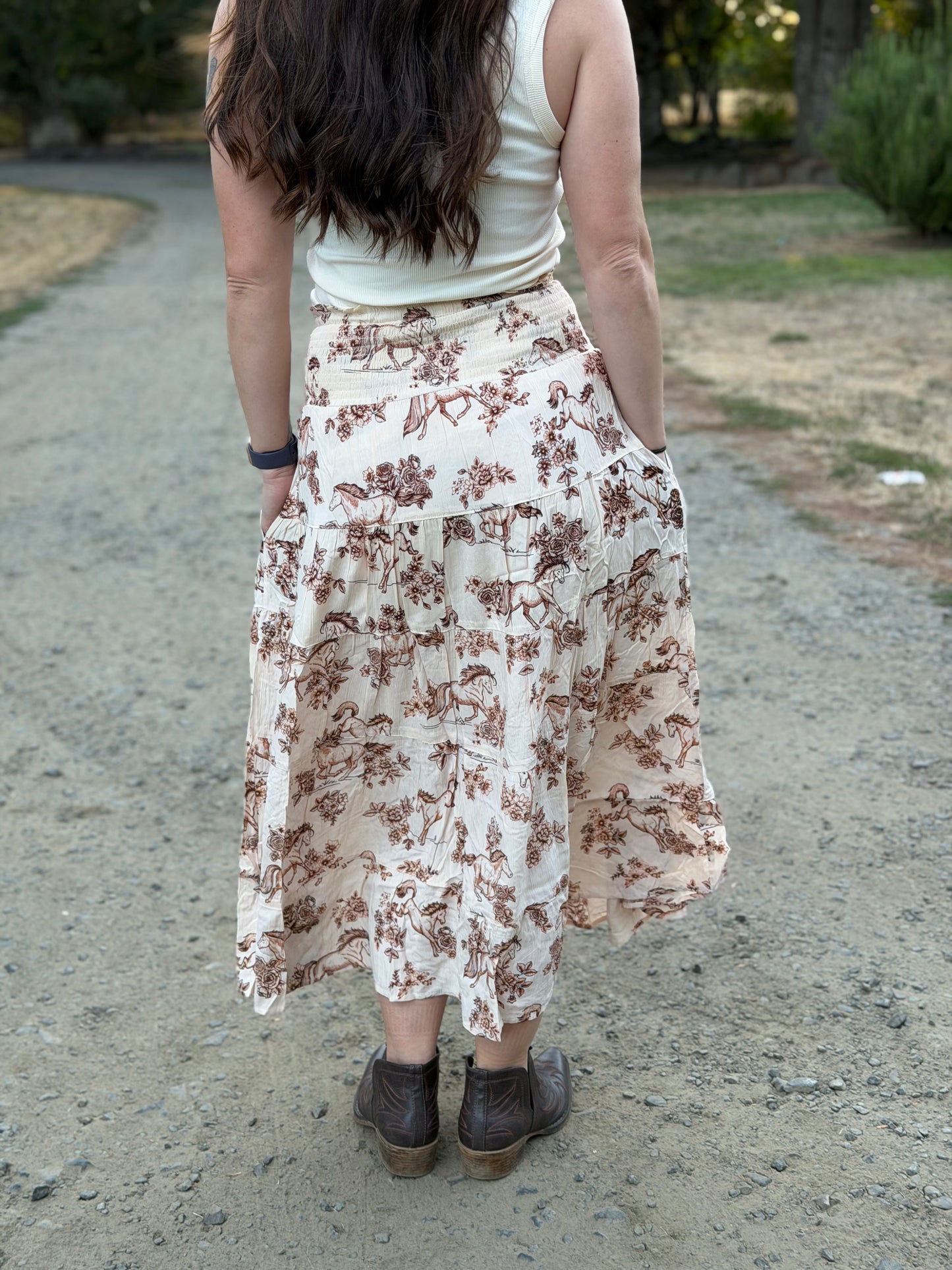 Western Floral Pony Maxi Skirt