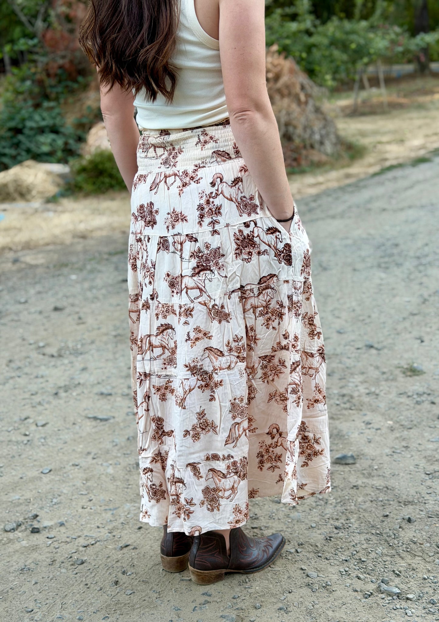 Western Floral Pony Maxi Skirt