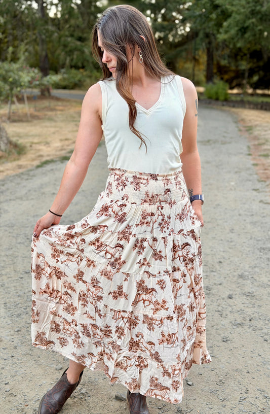 Western Floral Pony Maxi Skirt