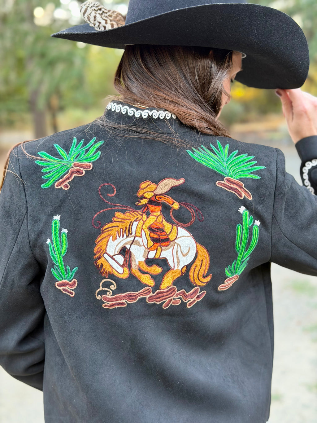 Chic Western Floral & Horse Embroidered Boho Fabric Jacket