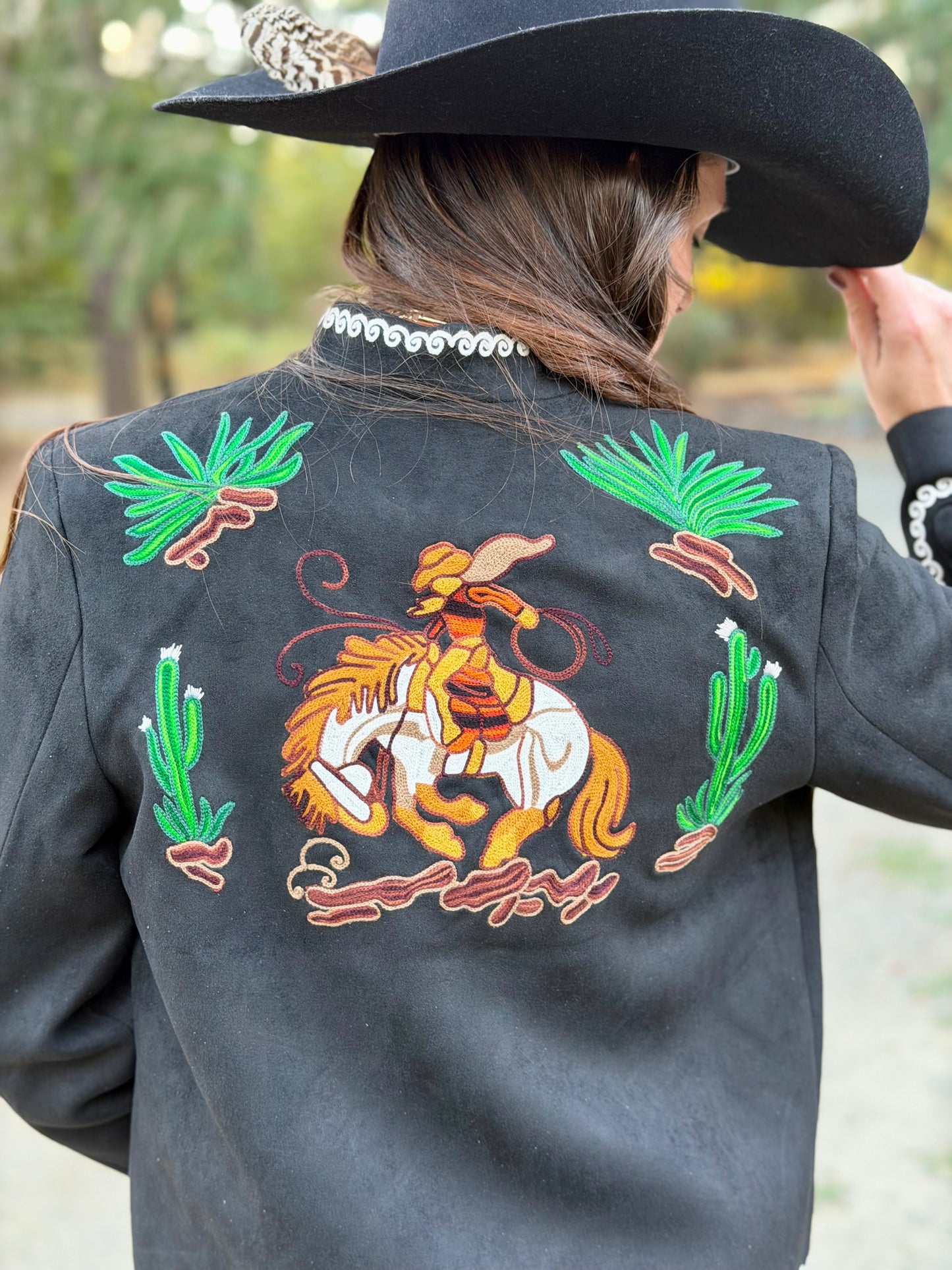 Chic Western Floral & Horse Embroidered Boho Fabric Jacket
