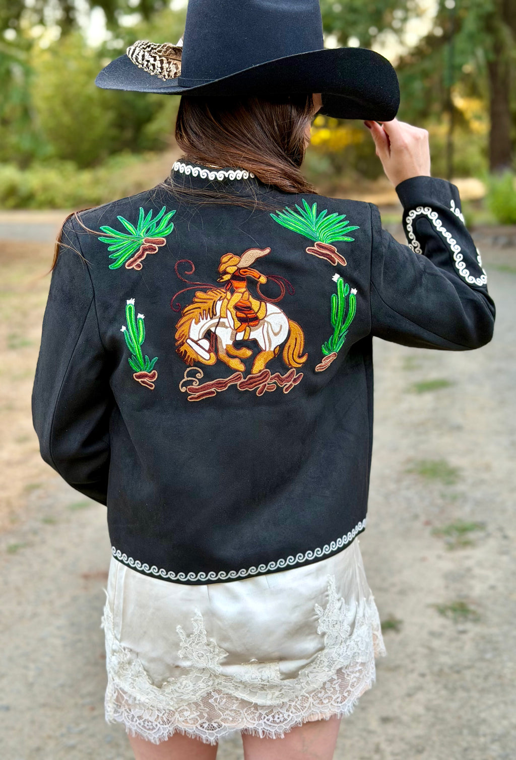 Chic Western Floral & Horse Embroidered Boho Fabric Jacket