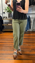 TC Mid Rise Ankle Raw Hem Olive Denim Pants ~ RISEN Brand ~