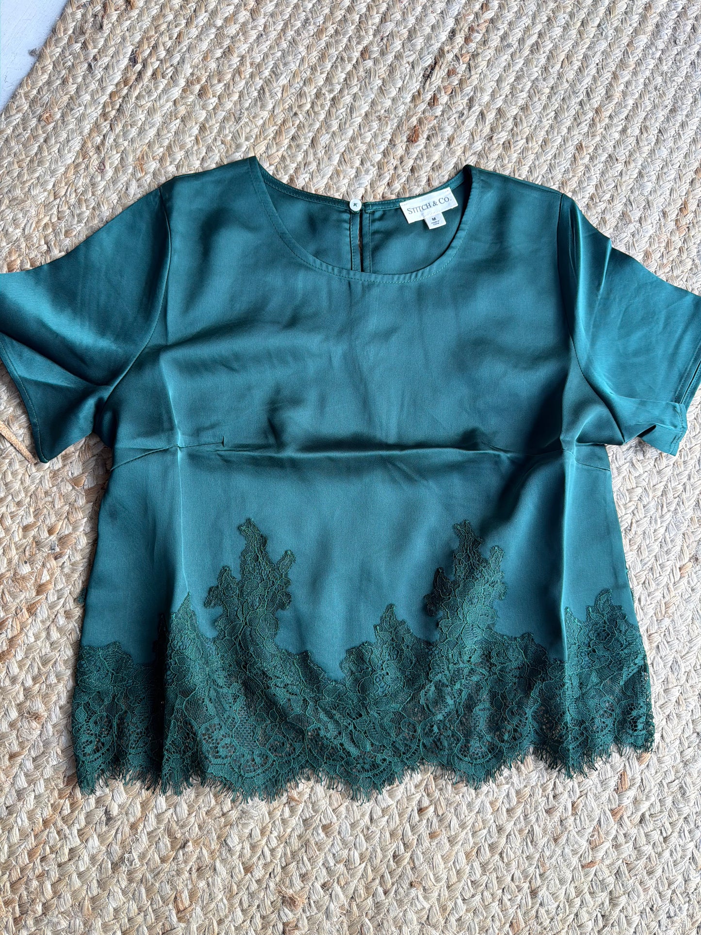 Hunter Green Scalloped Laced Blouse