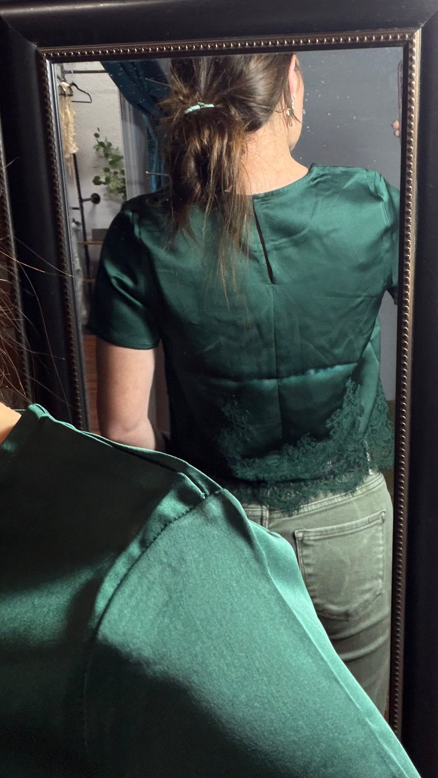 Hunter Green Scalloped Laced Blouse