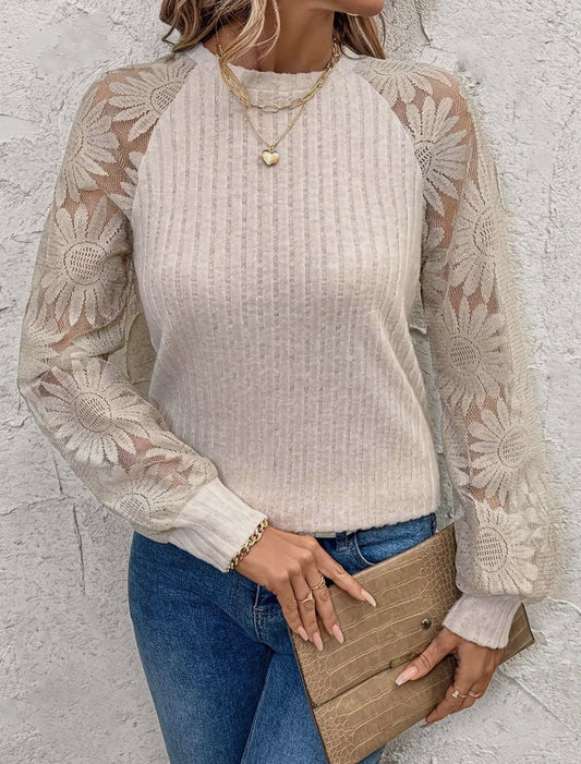 Lace Patchwork Long Sleeved Top