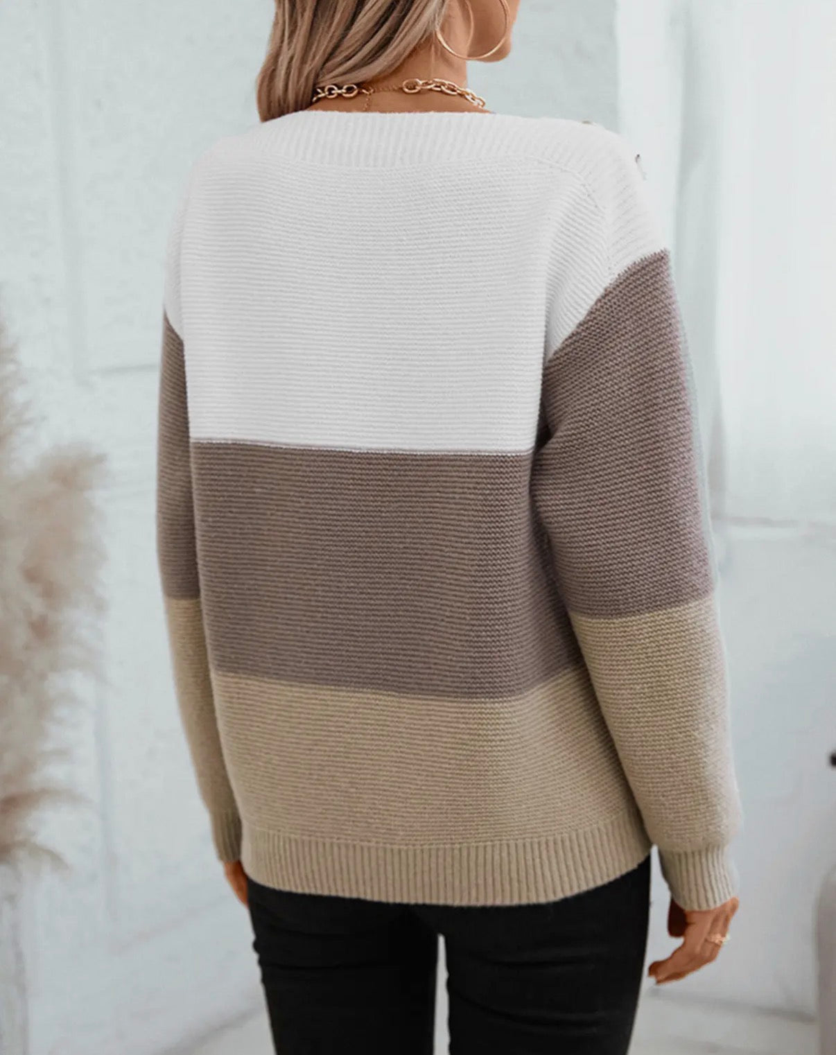 Loose Button Patchwork Contrasting Sweater
