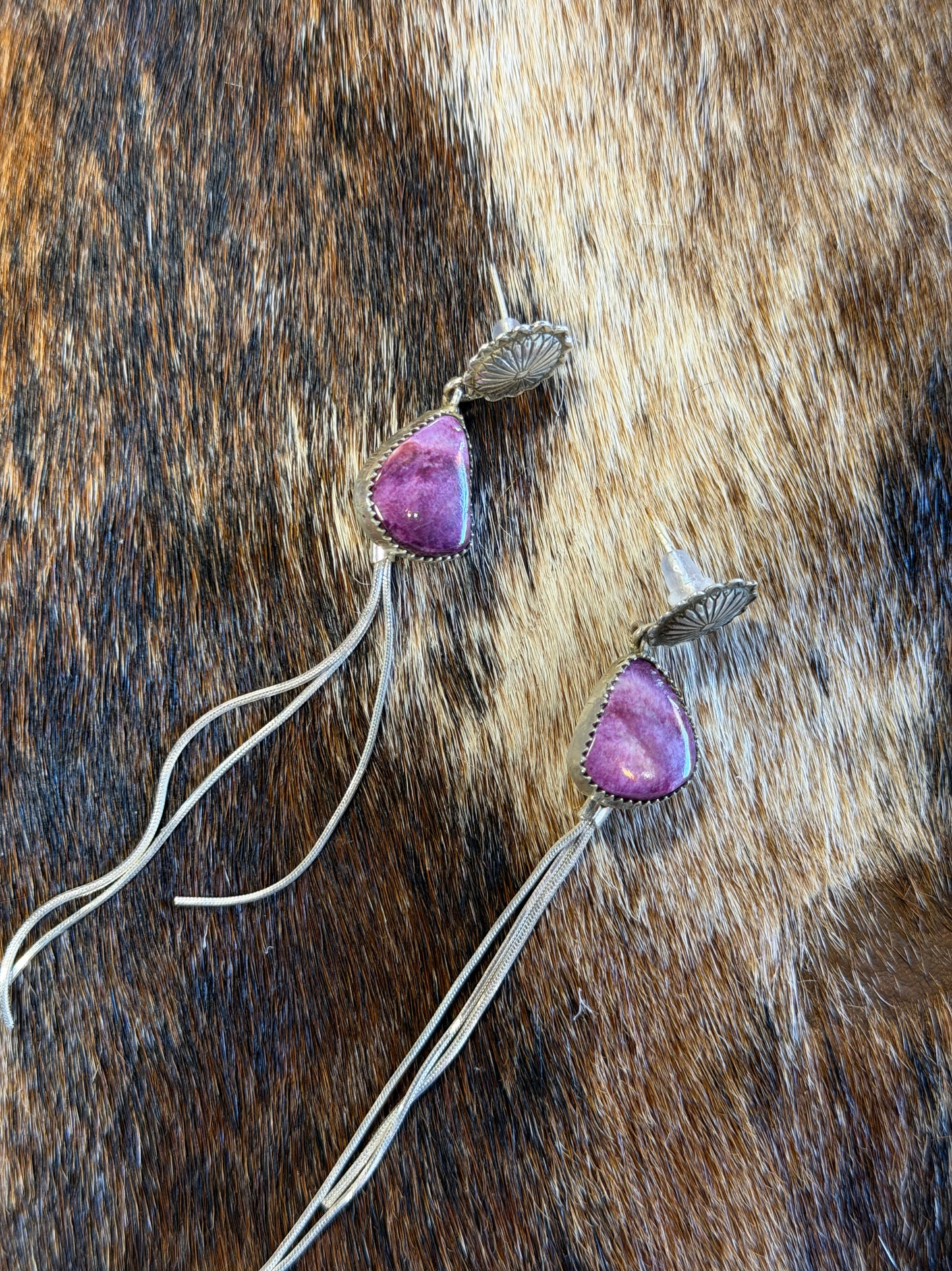 Concho Purple Spiny Oyster Stud Backed Dangles