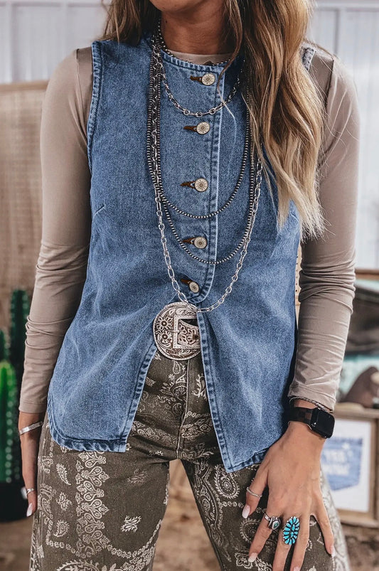 Western Denim Button Vest