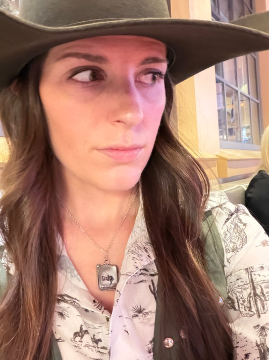 Black and White Bucking Bronc Pendant