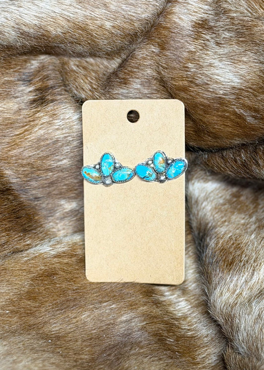 Kingman Turquoise Sterling Silver Half Cluster Studs