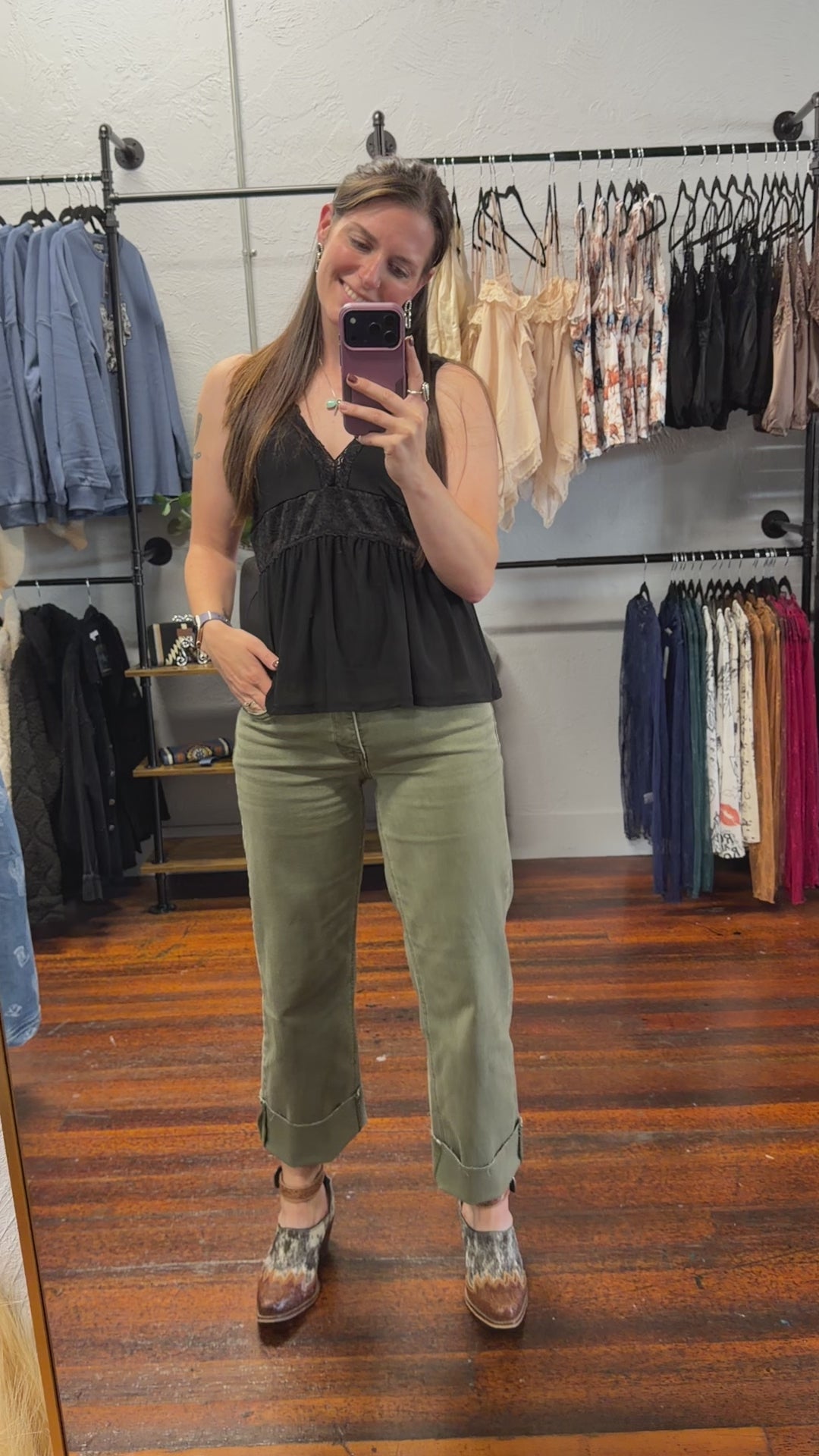 TC Mid Rise Ankle Raw Hem Olive Denim Pants ~ RISEN Brand ~