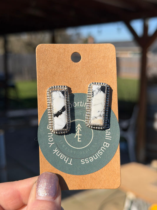 White Buffalo Bar Stud Earrings
