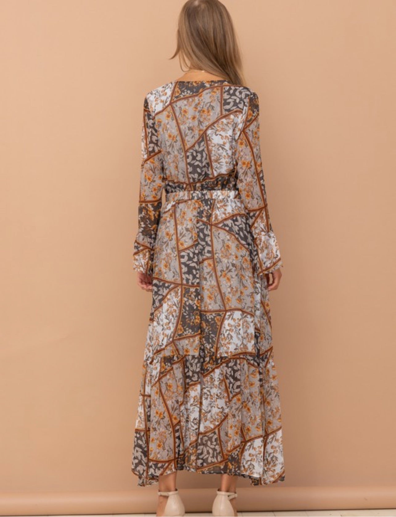 Lainey Olive Floral Wrap Midi Dress